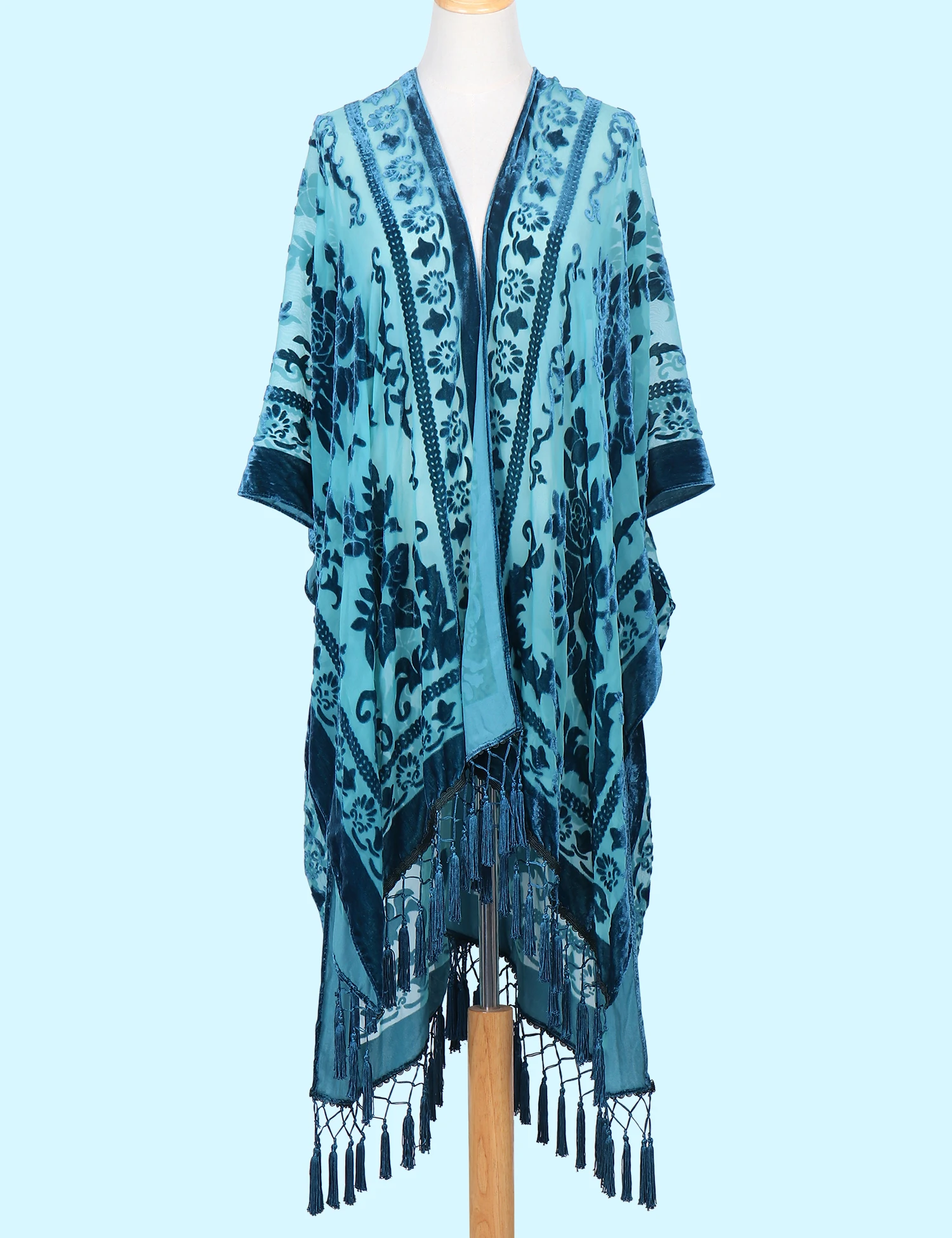 Bohemian Style Velvet Kimono Long Floral Cardigan