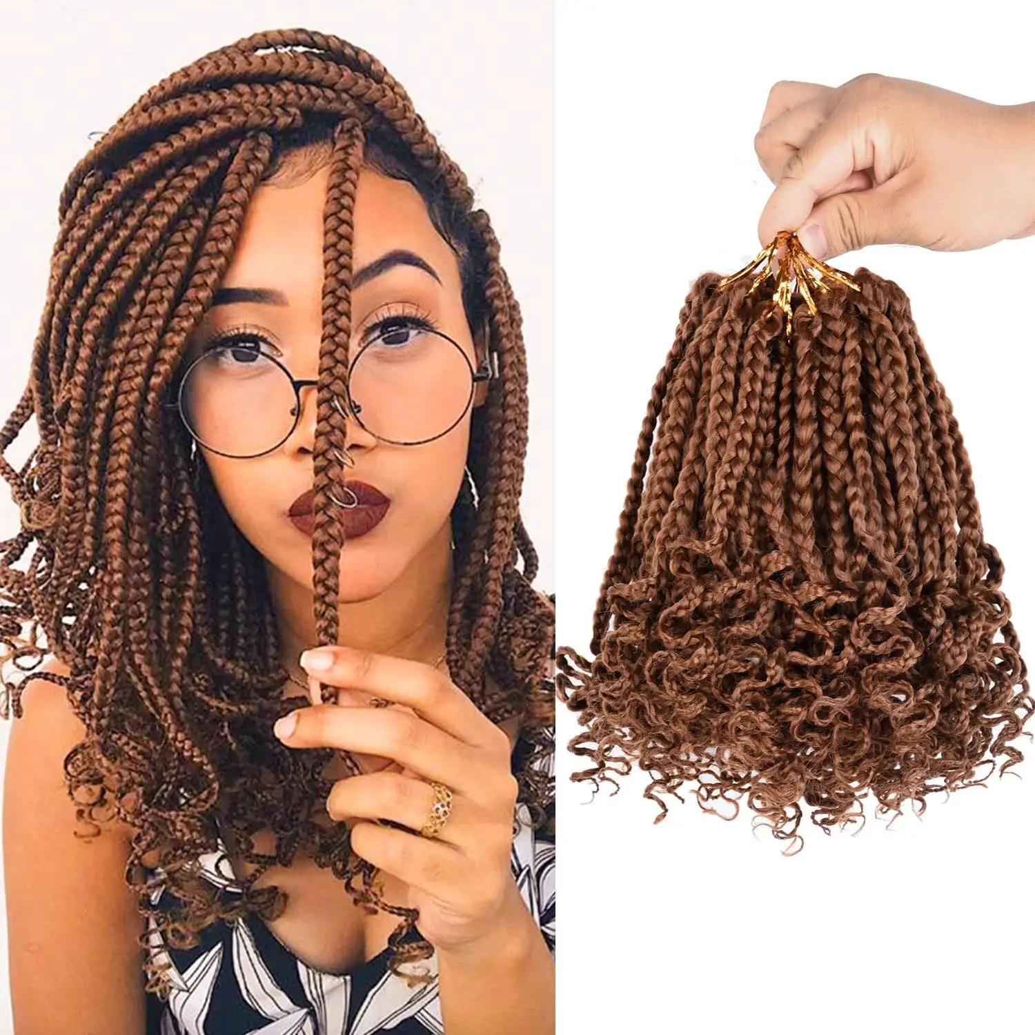 Crochet Hair Extensions Synthetic Box Braids Crochet Hair Black Women Curly Ends Pre Looped Soft 3X Crochet Braids Hair Extensions