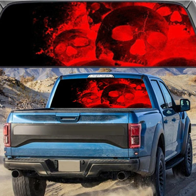 

Red Flame Skull For Truck Jeep Suv Pickup 3D Rear Windshield Decal Sticker Decal Rear Window Glass Poster 66 X 29.1Inch A115