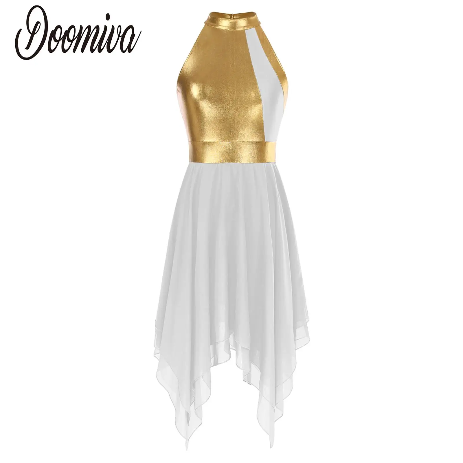 

Women's Asymmetrical Praise Dance Dress Liturgical Worship Tunic Costume Color Block Sleeveless Ballet Lyrical Dance Clothing