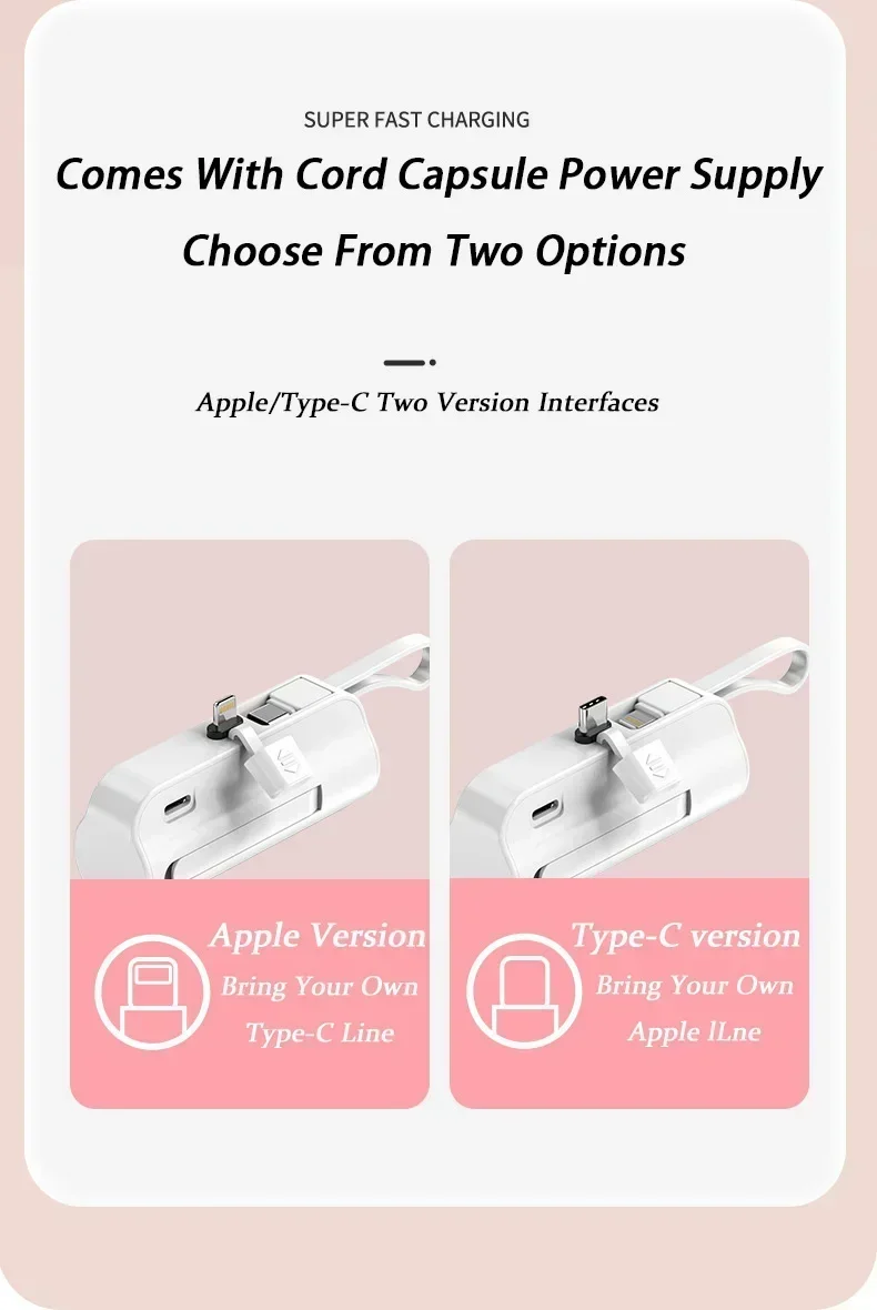 Mini Fast Charger 10000mAh Built-in Cable Portable Power Bank for IPhone Xiaomi Samsung Tye-c/Apple Interface External Battery 5 S8a71739c4fdd469ea4054ea78ccbe4bc7