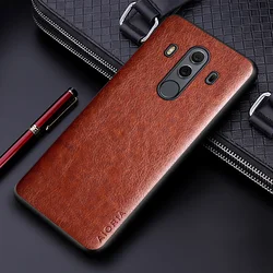 Luxury PU Leather Business Phone Cover - Solid Color Design with Soft TPU & Hard PC for Mate 10 Pro (Brown)