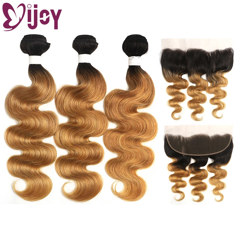 Body Wave Bundles With Frontal Brazilian Human Hair Bundles With 13x4 Frontal Ombre Honey Blonde Remy Hair Bundles With Frontal