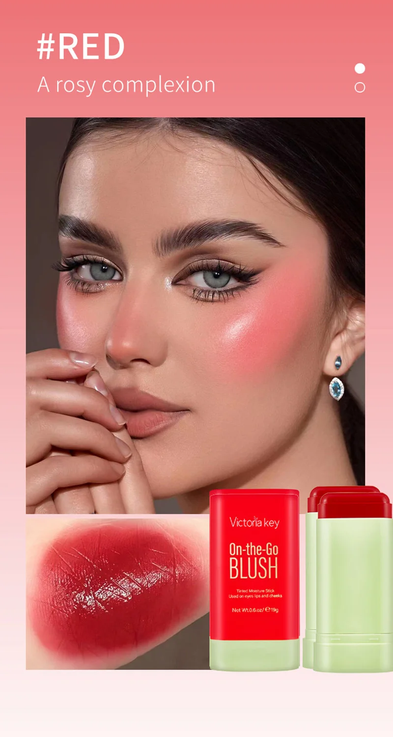 Multi-function Blush Stick Natural Cheek Face Rouge Blusher Cream Lasting High Color Rendering Brightening Skin Tone Waterproof 4