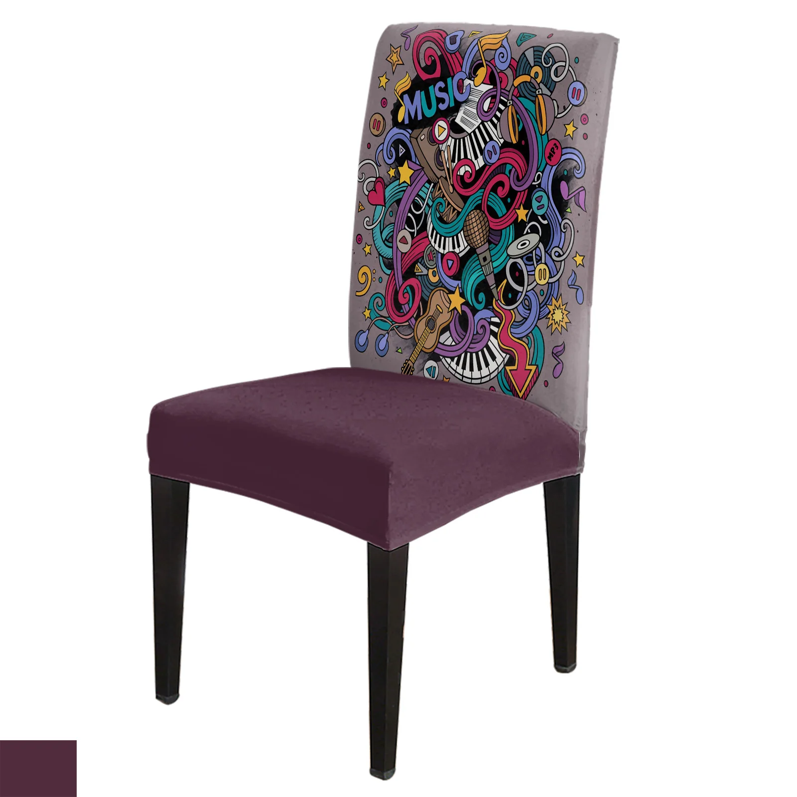 

Graffiti Music Colorful Rock And Roll Chair Cover Set Kitchen Dining Stretch Spandex Seat Slipcover for Banquet Wedding Party