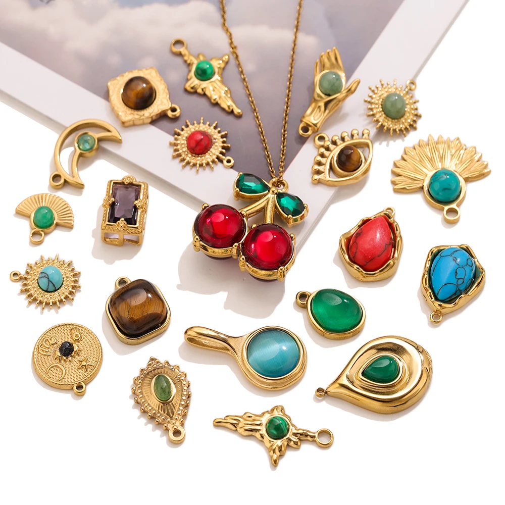 2-5pcs 보헤미안 참스 컬러 천연석 청록색 물방울 펜던트 액세서리 패션 DIY 쥬얼리 귀걸이 용품