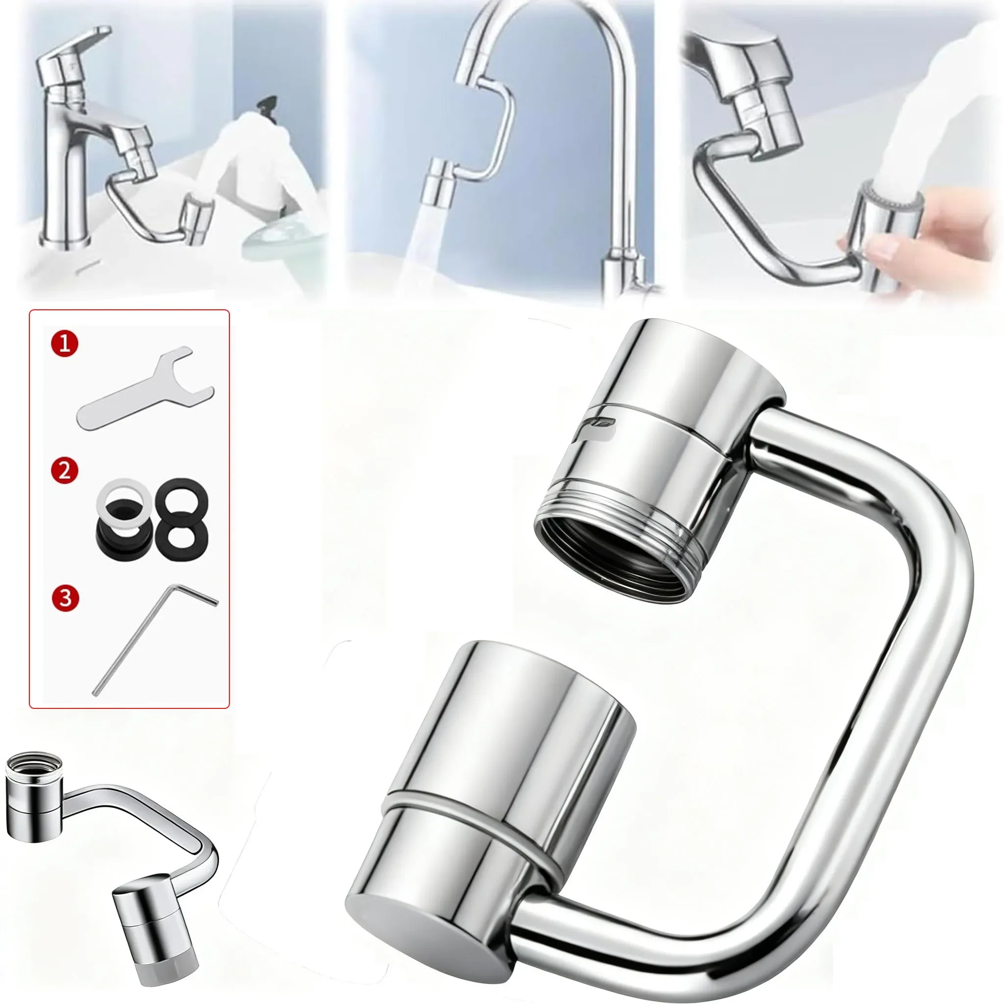 2/1Pcs 1080 Degree Swivel Stainless Steel Kitchen Faucet Extender Universal Dual Mode Bathroom Sink Accessories with Adapter