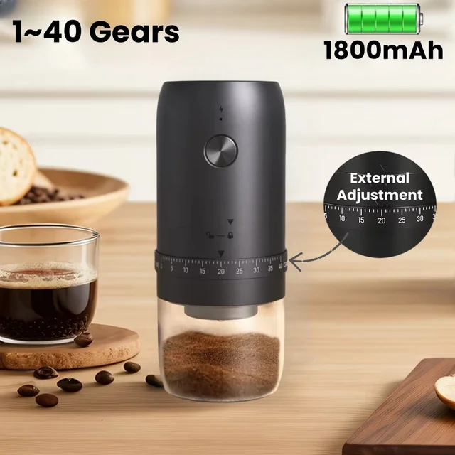 Portable 1800mAh Electric Coffee Bean Grinder 40 Gears External Adjustable Home Rechargeable Grinders Household Coffee Machine 1