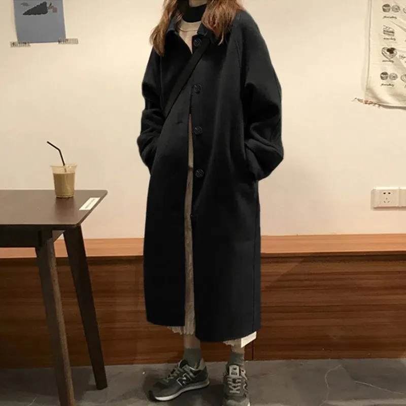 

Autumn Winter Long Faux Woolen Coat Women Korean New Fashion Thick Warm Wool Jacket Fashion Casual Loose Overcoat Trend G2364
