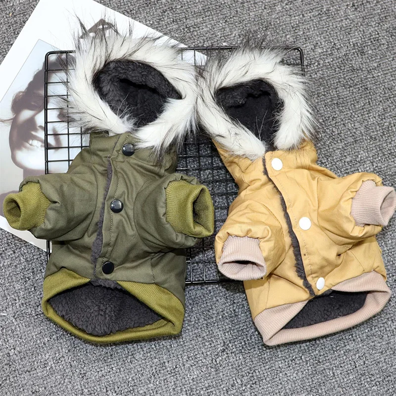 

Dropshipping Dog Jacket Winter Stylish Warm Apparel Green Khaki Thicken Soft Pet Coat Clothes For Small Medium Dogs Puppy