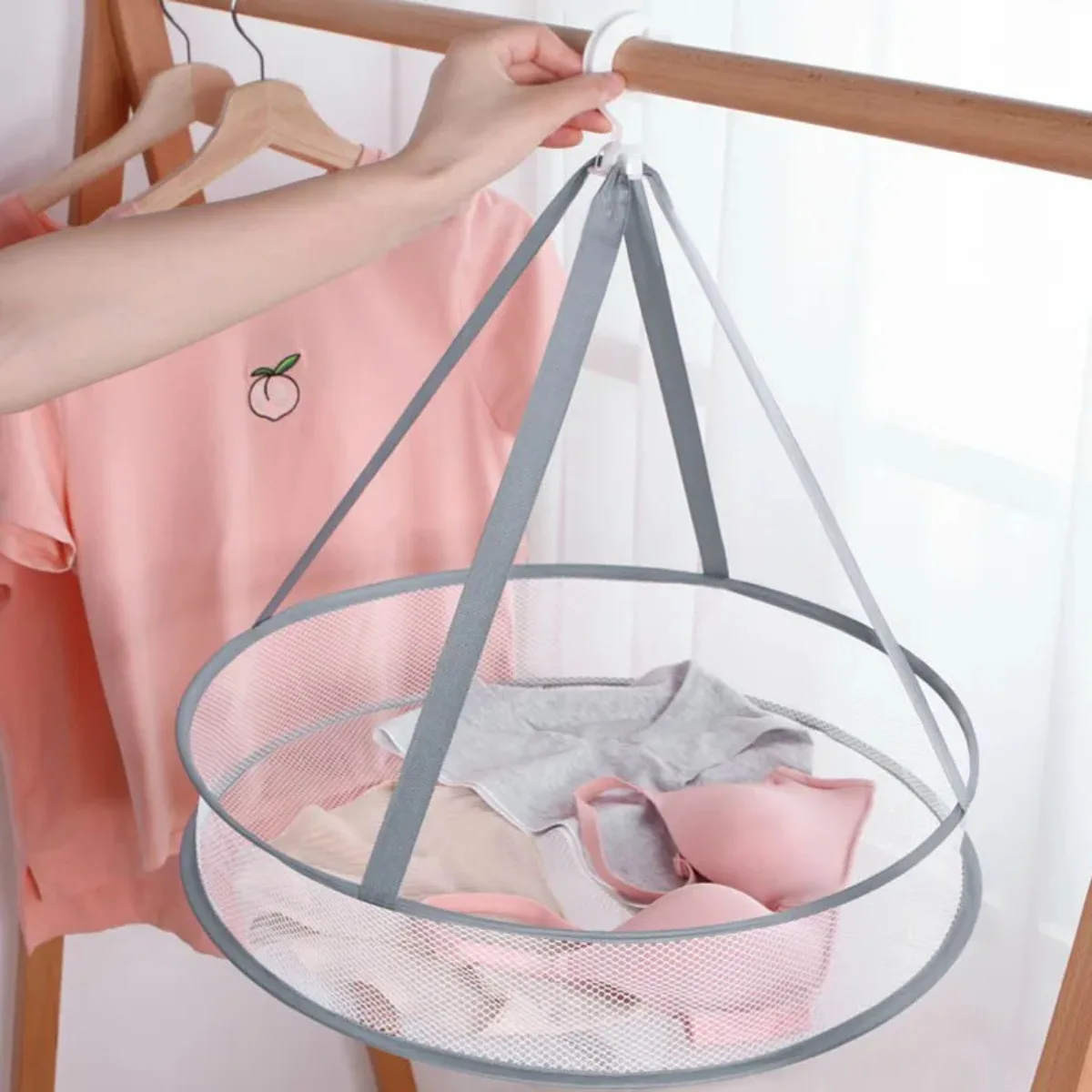 Anti-deformation Hanging Laundry Basket 2 layers Mesh Clothes Drying Net Household Folding Rack Sweater Blouse Socks 3