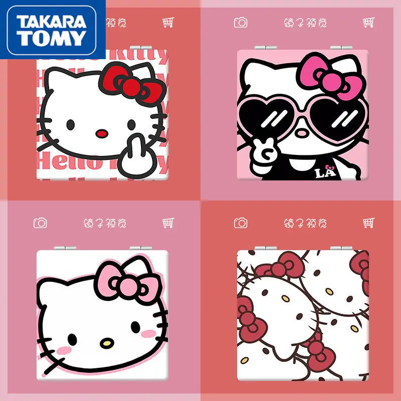 

Милое портативное косметическое зеркало TAKARA TOMY Hello Kitty, портативное Складное двухстороннее маленькое зеркало, студенческое маленькое зеркало с откидной крышкой