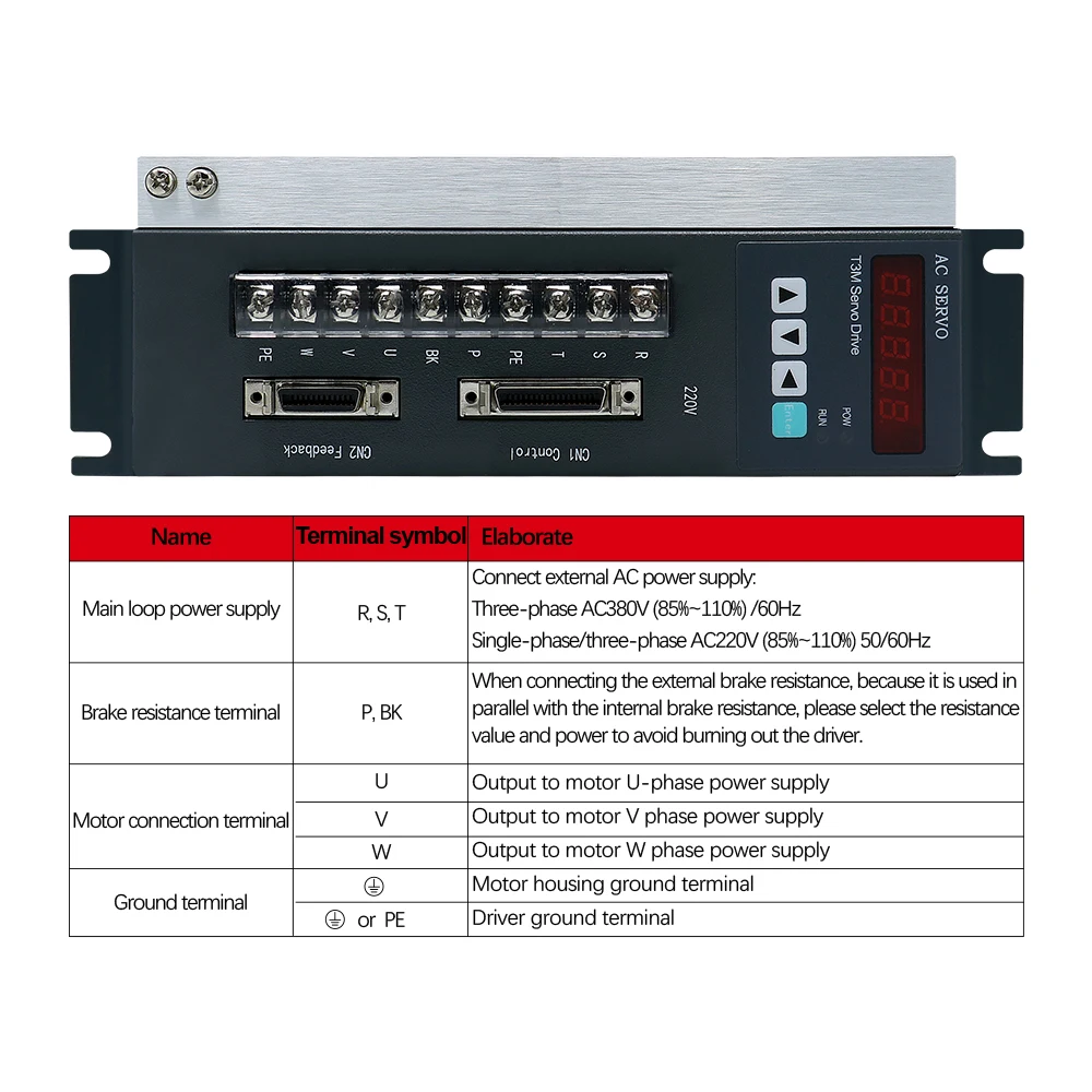 새로운 T3G-L30F 220V 50/60Hz AC 3PH/1PH 서보 모터 드라이버 15A 출력 CNC 라우터 선반 110 130 서보 엔진