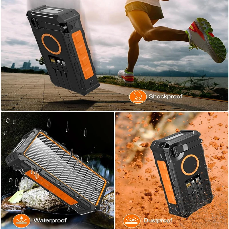 JayoWade Portable Wireless Fast Charger Solar Hand Crank Powerbank USB Input 20000Mah Capacity 10W Output Power Bank 4