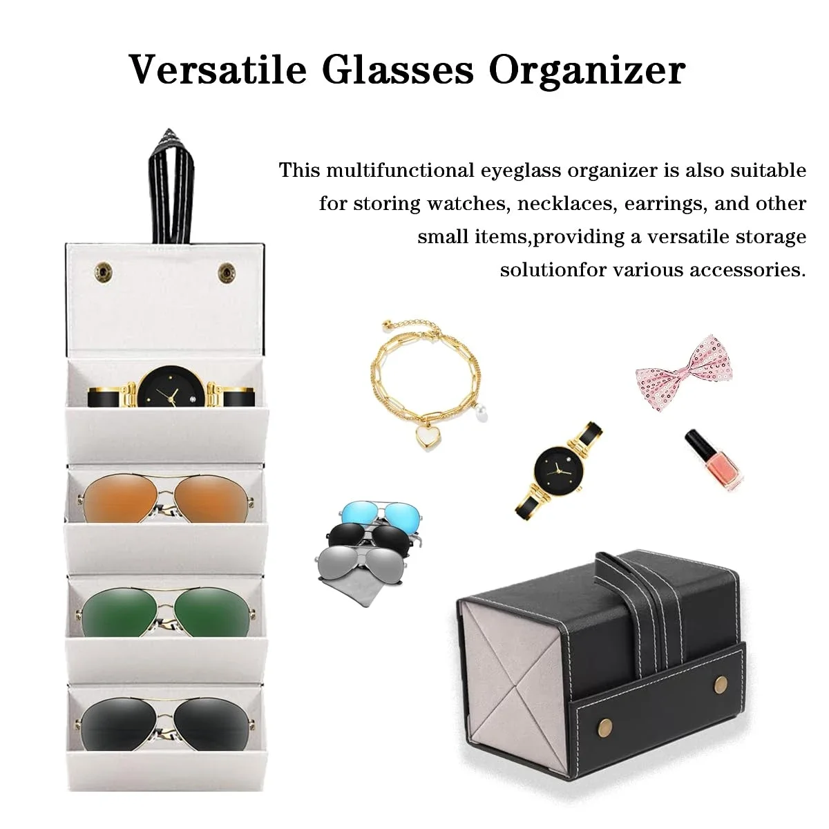 Portable Glasses Case Cover PU Leather 5 Pairs of Sunglasses Holder Box Eyeglasses Storage Box Magnet Switch PU Bag