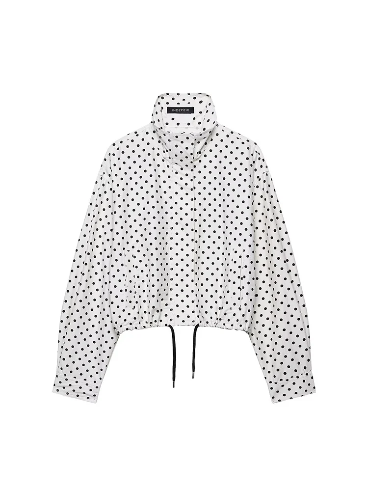 TFMLN Women's Vintage Polka Dot Jacket Casual Loose Zip-up Long Sleeve Short Coats Fashion Women 2025 New Outwear Clothing