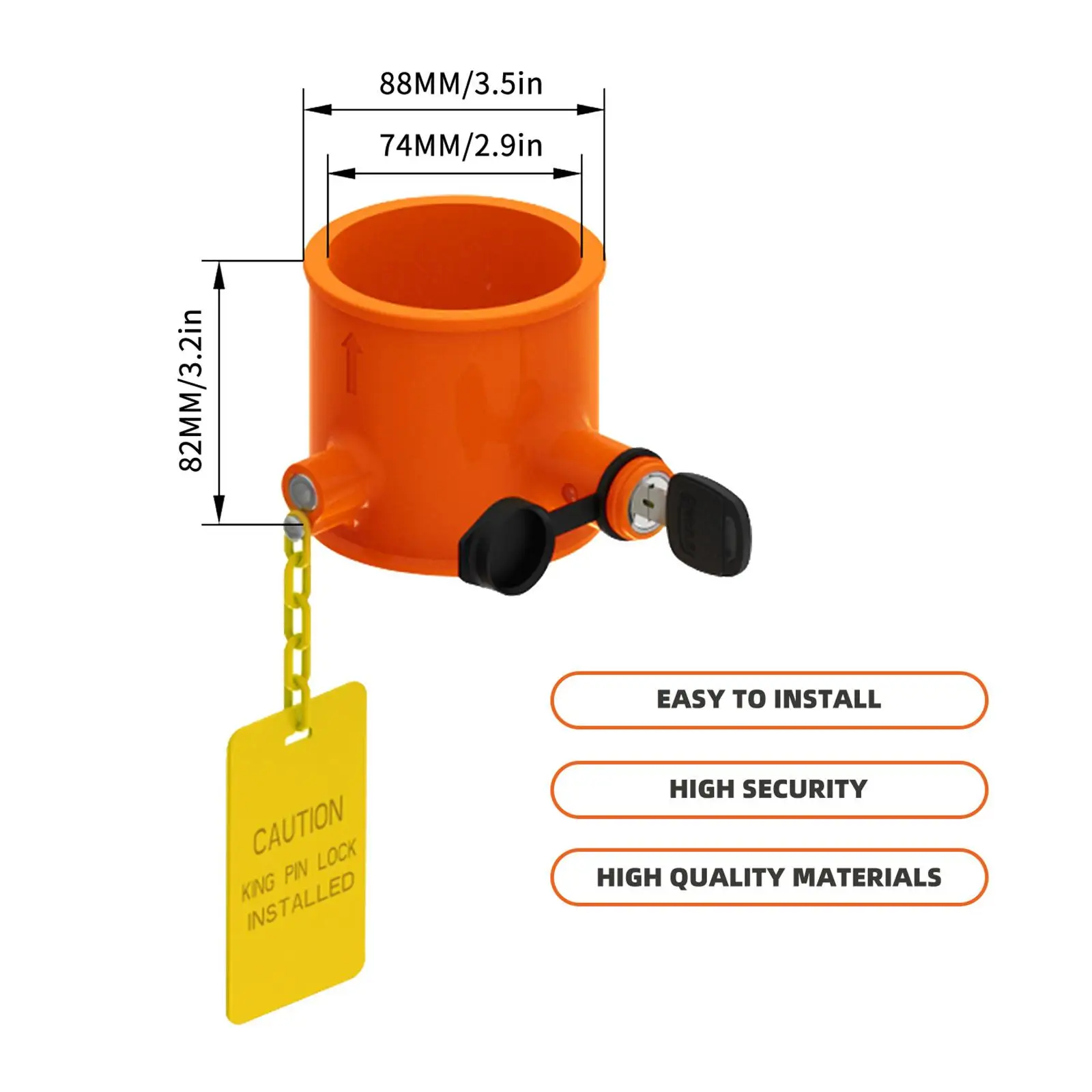 Coupler Lock Cylindrical Heavy Duty Easy to Install with Yellow Warning Sign Tow