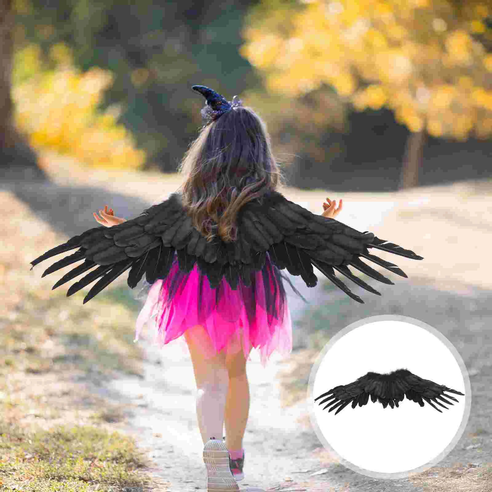 Schwarze Engelsflügel und Halo und Feenstab für Kinder Engel Kostüm  Erwachsene für Halloween, Heiligabend