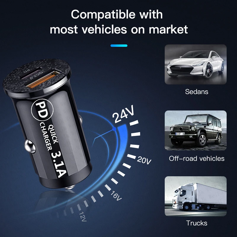 Phone Charger Car Charger Car Phone Charger 200W USB Type C Dual Ports Car Charger Lighter Quick Charge 4.0 3.0 For iPhone Xiaomi Huawei Samsung Fast Charging Phone Charger