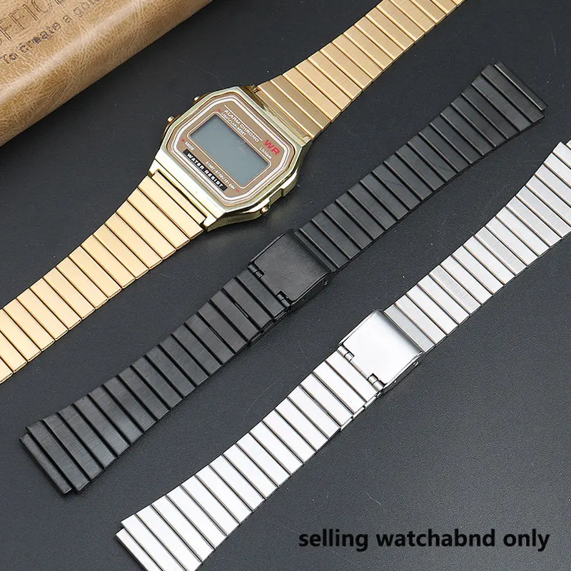 Cinturino In Acciaio Inossidabile Da 18Mm Per Casio Vintage Small Gold Watch Small Square A168 A158W Aq-230 Aeq-110 Ae1200/1300 A159 Series