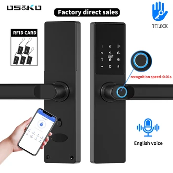 TTLOCK 앱 전자 문짝 잠금 장치, 디지털 블랙 스마트 잠금 장치, 지문 문짝 잠금 장치, 사무실 아파트 집 알렉사와 함께 작업