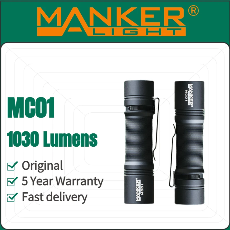 

Manker MC01 Portable EDC Flashlight 1030 Lumens Rechargeable Torch Light Built-in 2500 MAH Battery with Clip For Camping