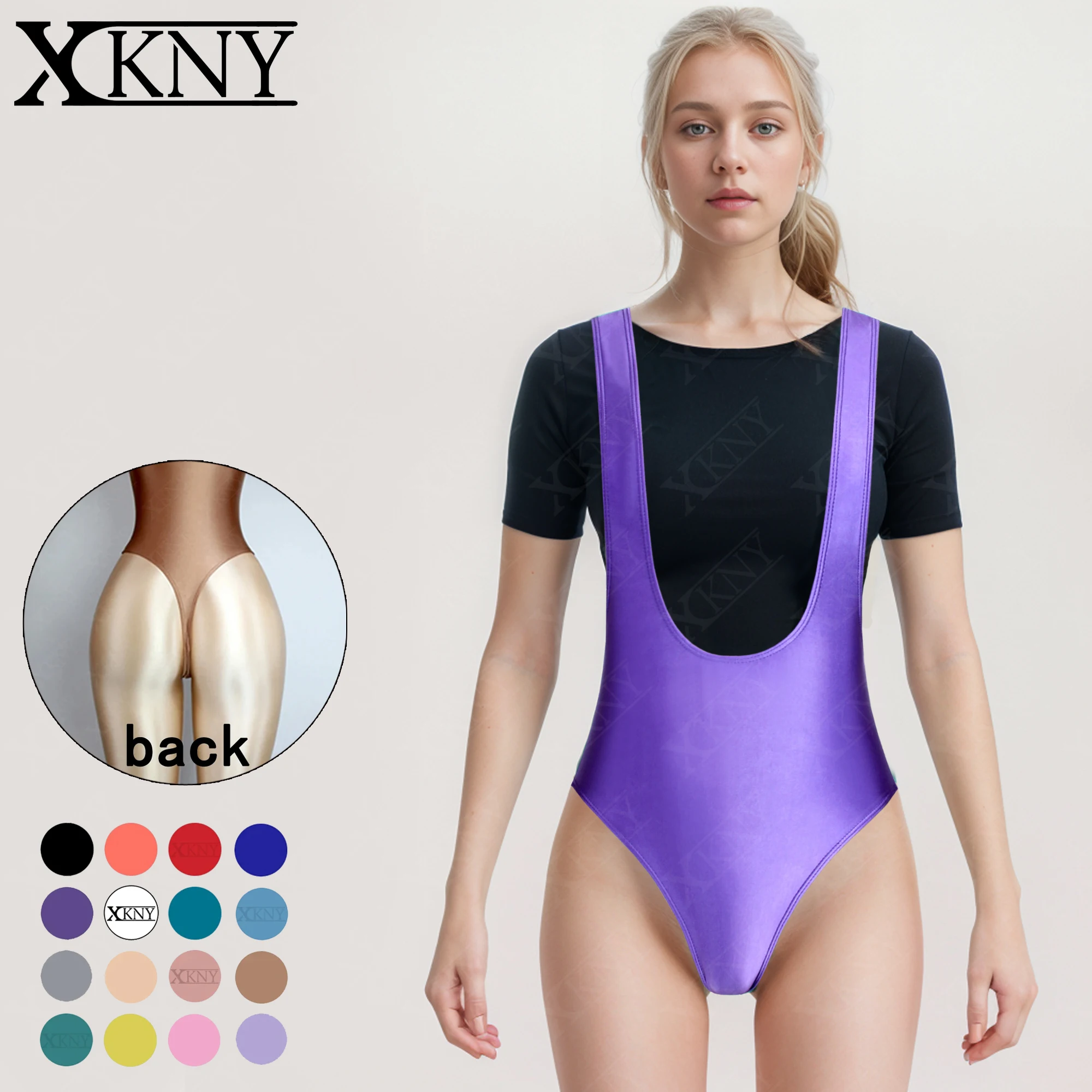 

XCKNY One piece T-shaped swimsuit women's sexy tight glossy swimsuit vest Fitness clothes oil silky dead tank water swimsuit