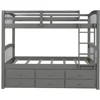 Wooden Bunk Bed Twin Over Twin Size with Trundle and 3 Storage Drawers, Detachable Bunkbeds Frame for Kids Teens Adults Bedroom 5