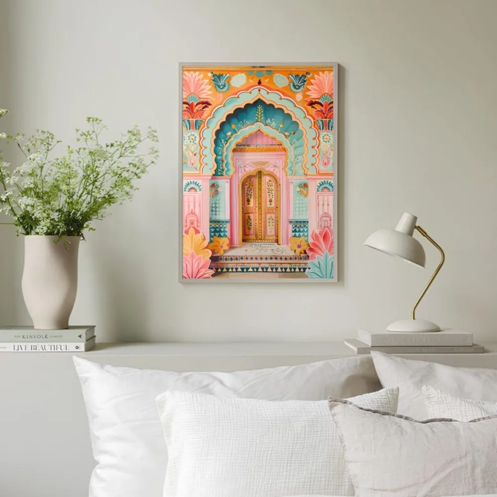 Rahmenloser Indien-Druck, Indien-Illustration, Jaipur-Druck, Jaipur-Poster, Indien, Reiseposter, Indien, Gemälde, Wohnzimmer-Dekoration