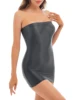 Womens Glossy Strapless Bodycon Dress Sexy Summer Bikini Cover Ups Solid Stretchy Mini Pencil Dresses Rave Party Clubwear 4