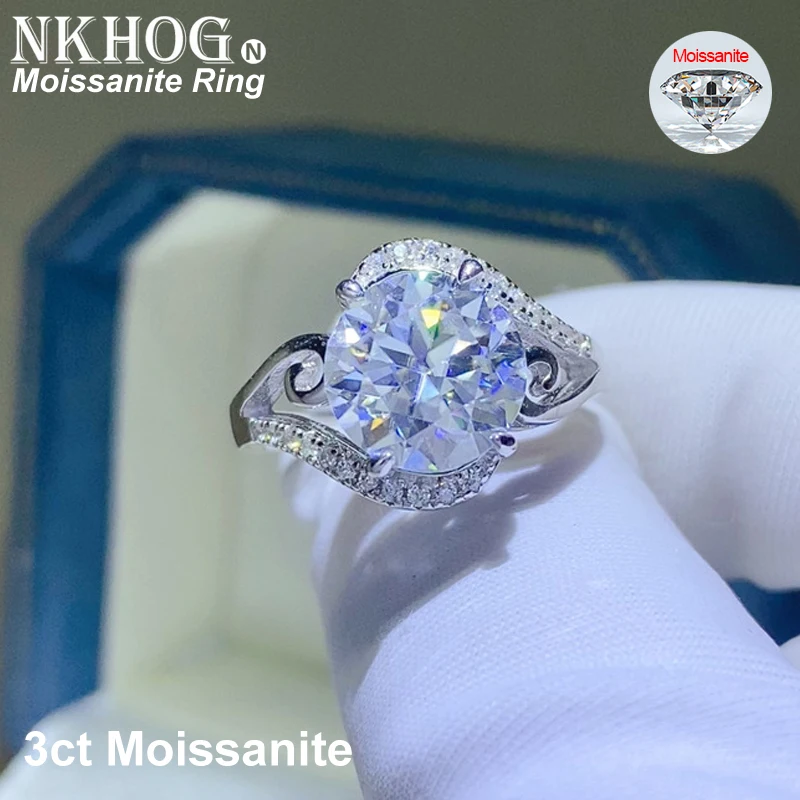 

NKHOG 3CT Moissanite VVS1 Ring Women S925 Silver Plated 18K Gold Sparkling Test Pass Diamond Wedding Rings Fine Jewelry Gift GRA