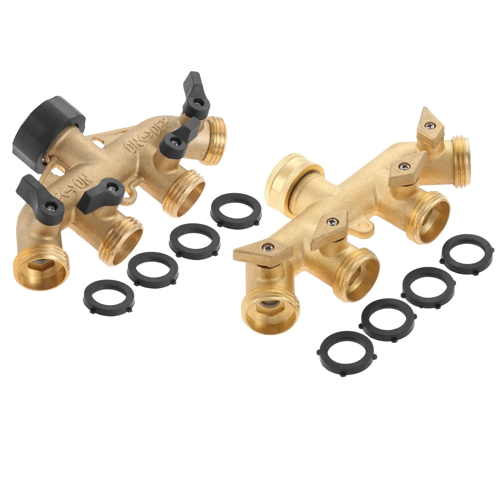 

1 Set 4 Way 3/4"" Heavy-Duty Brass Garden Hose Splitter,Garden Hose Spigot Adapter Connector with 4Pcs Shut-off Valves & Washers