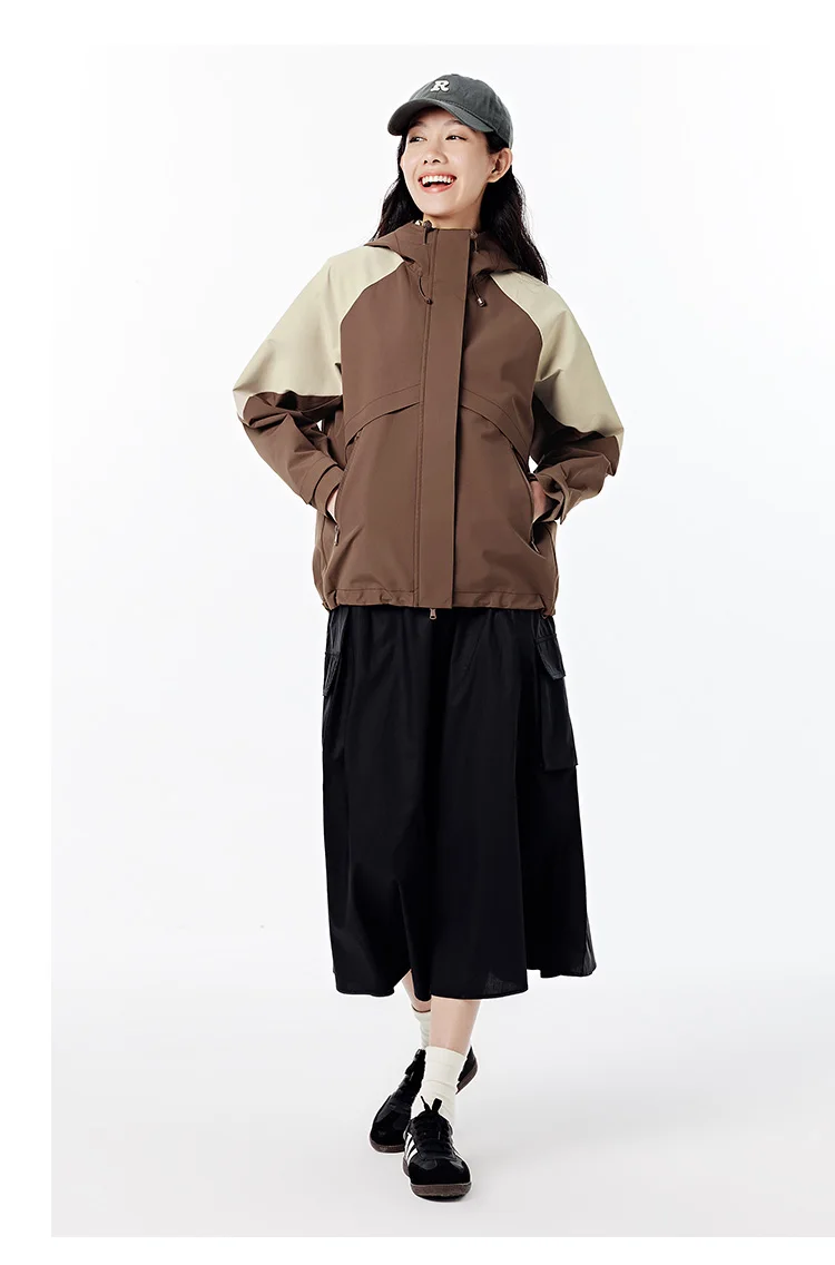 Jacket Women Mid-Length Jacket Sleeves Loose-Fit Waterproof Oil-Resistant Stain-Resistant New Autumn Hooded Jacket