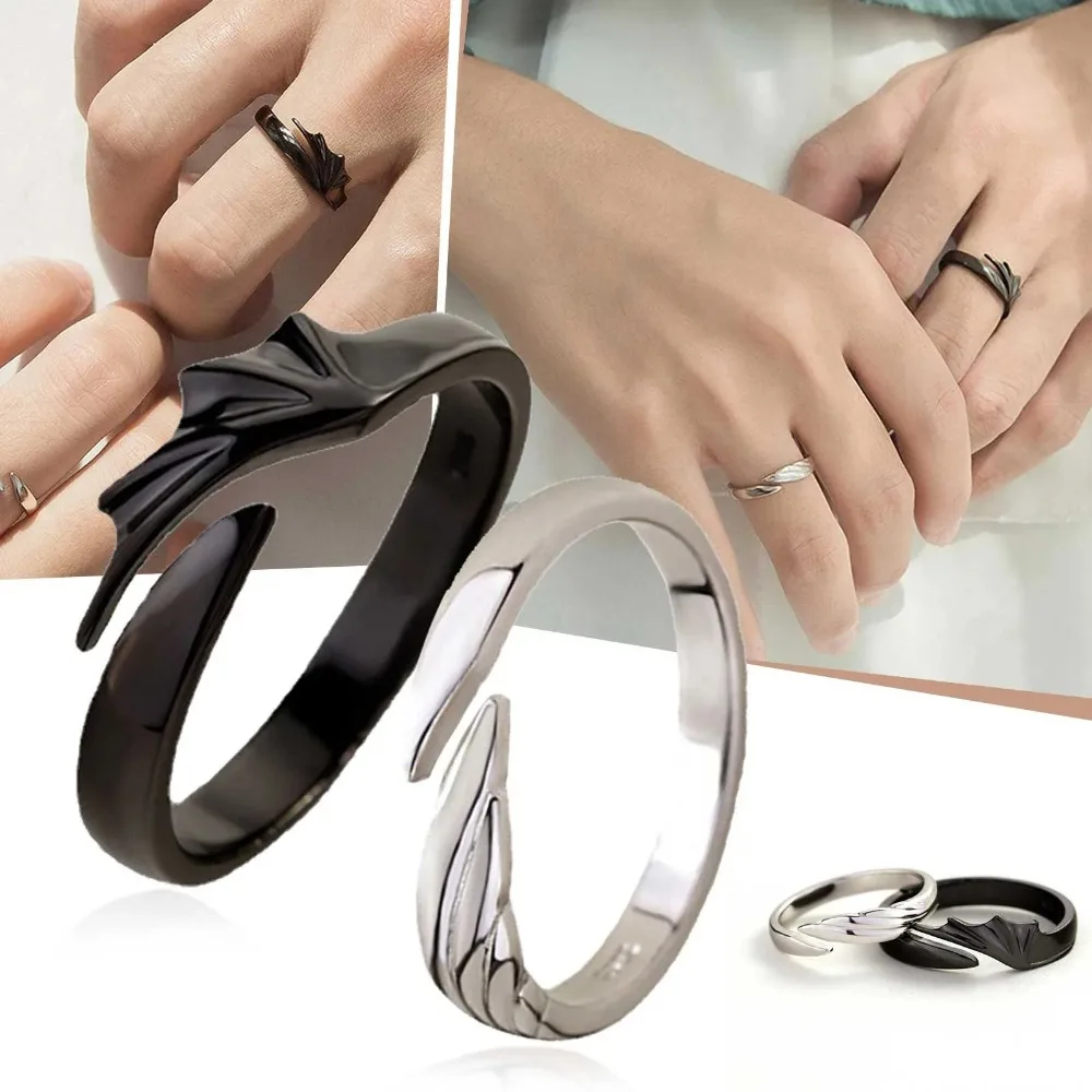Simple Couple Ring Men and Women Adjustable Sun and Moon Ring Set Angel Demon Dragon Open Niche Party Couple Gift Jewelry