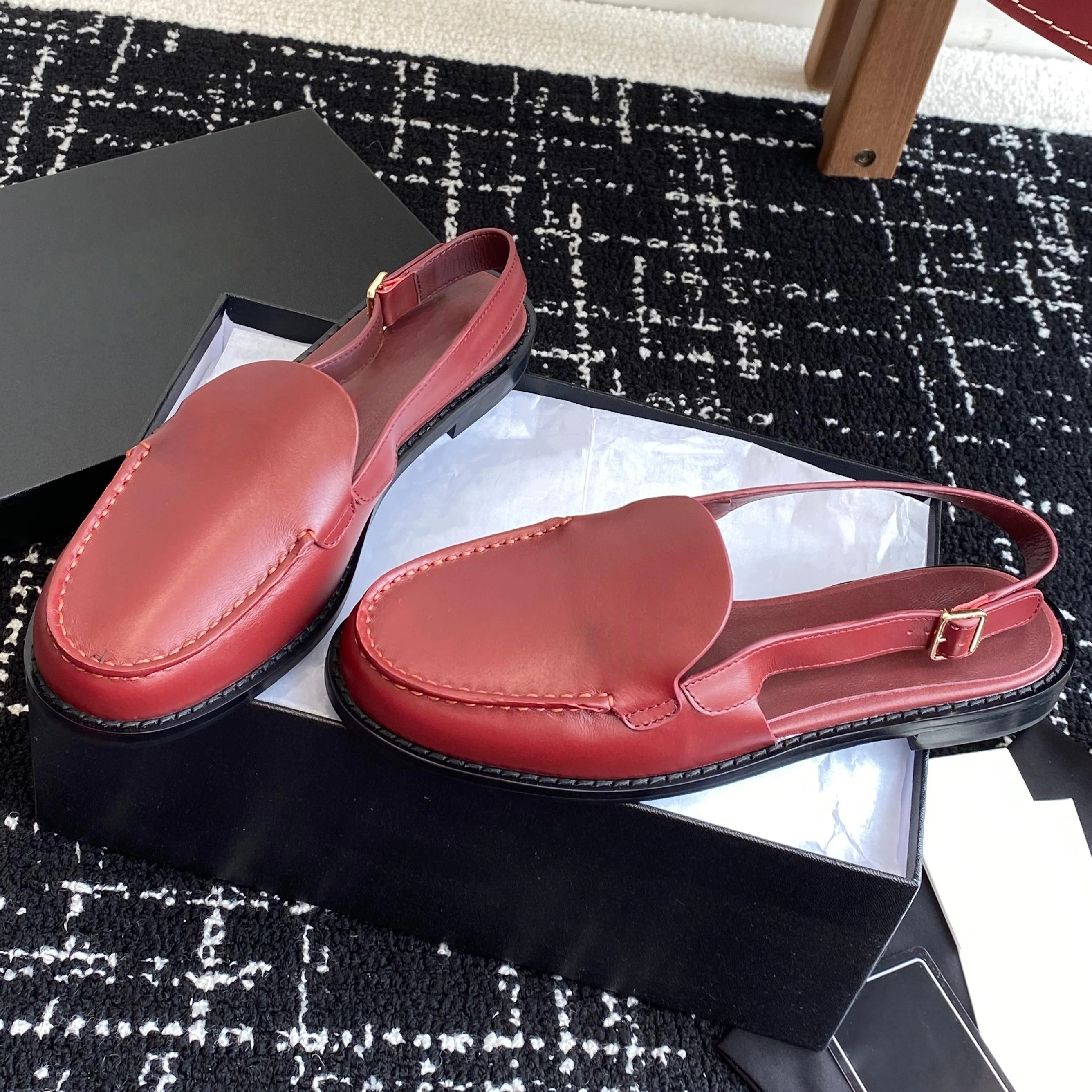 Genuine Leather Round-toes Mary Janes Slingback Gladiator Sandals Mules Loafers Female Slip-Ons Handmade Shoes Zapatos De Mujer