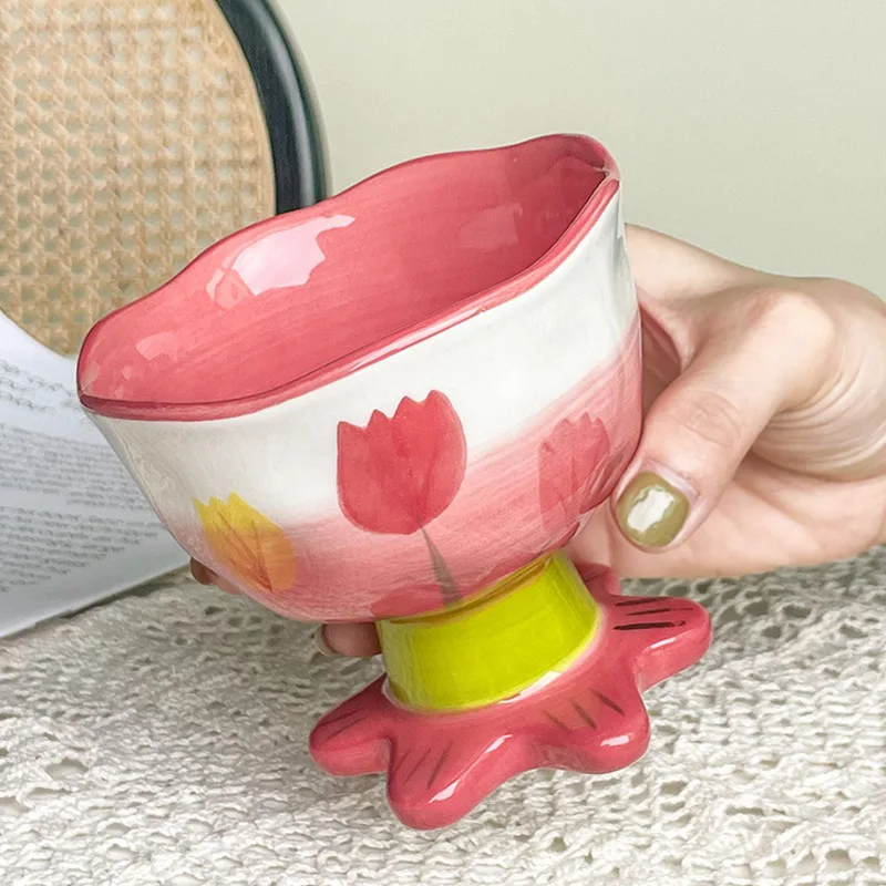 

Ahunderjiaz-Ceramic Tulip Mug, креативные кружки для девочек, нишевый дизайн, офисный набор для питья, кухонная посуда, чашка