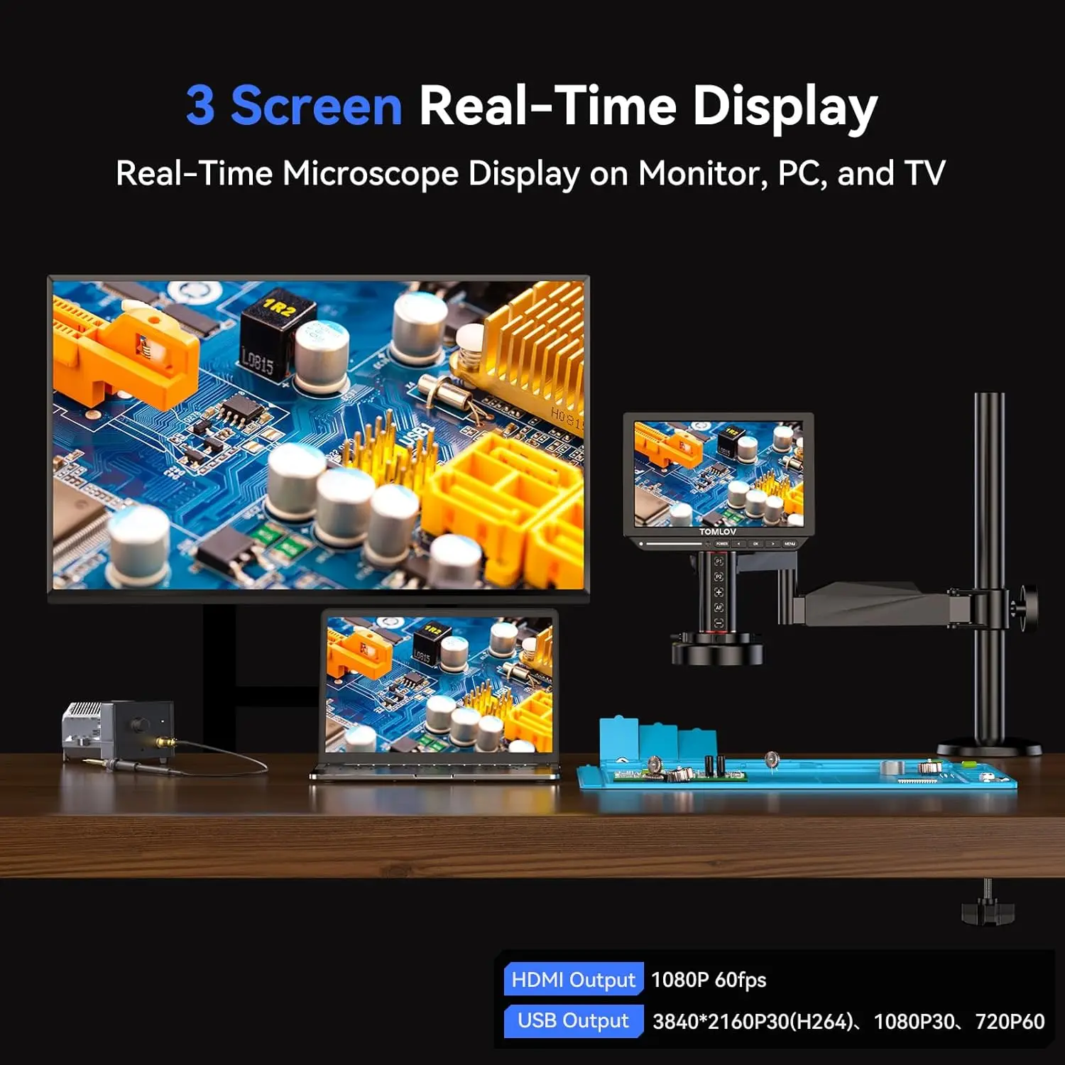 TOMLOV Autofocus 4K Digital Microscope 2000X 8" TM4K-AF Flex Arm HDMI Electronics Soldering Microscope for Mobile Phone Repair 2
