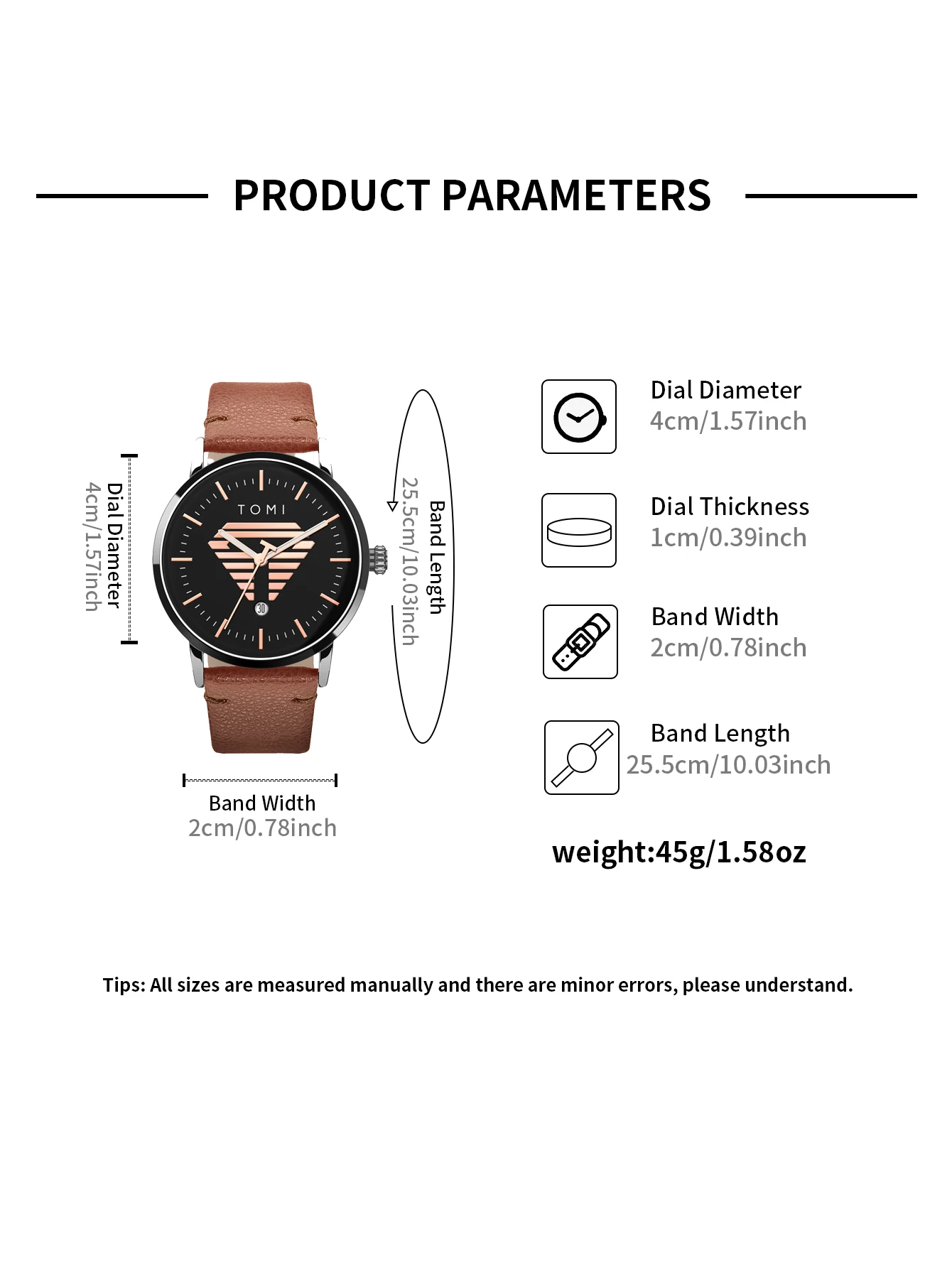 TOMI Men's Watch Minimalist Casual Business Quartz Watch Luxury Fashion Men's Leather Quartz Watch Clock Gift