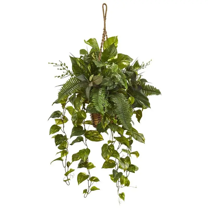 

Artificial Mixed Pothos and Boston Fern in Hanging Basket, 46" x 28"