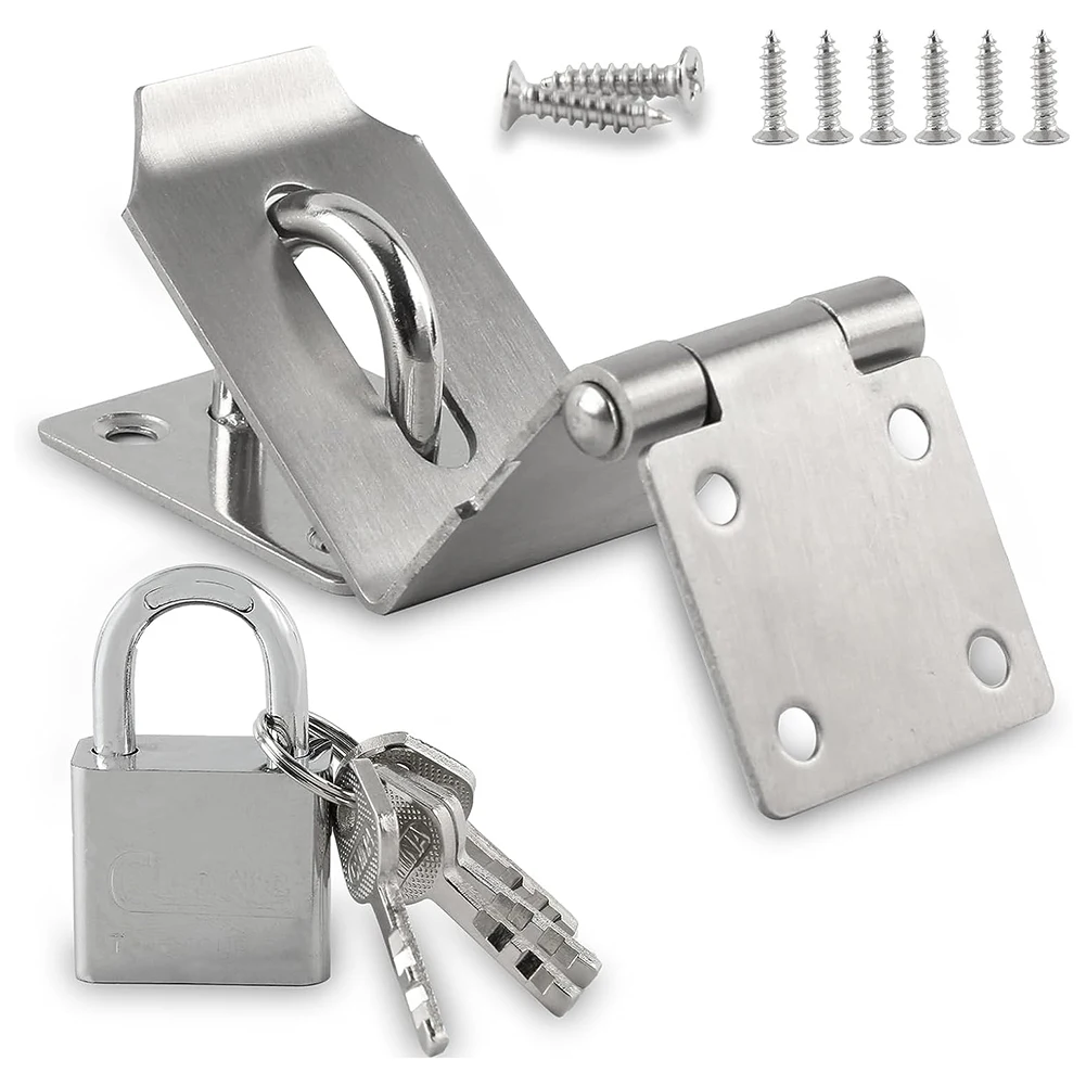 

1 Set Padlock Clasp Door Lock Latch Padlock Hasp Set 90 Degree Latch Lock With Screws Stainless Steel Burglar-proof Hardware