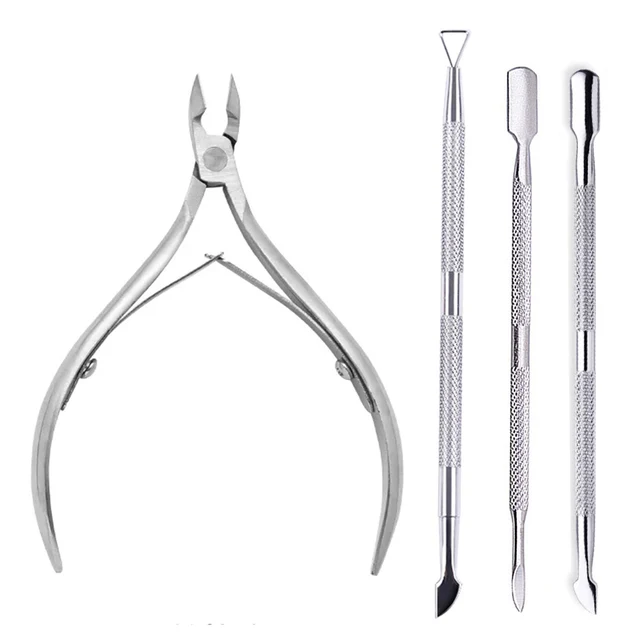4 Pcs/Set Professional Stainless Steel Nail Cutter Scissor Nippers Muti Function Cuticle Pusher Remover Nail Care Manicure Kits 2