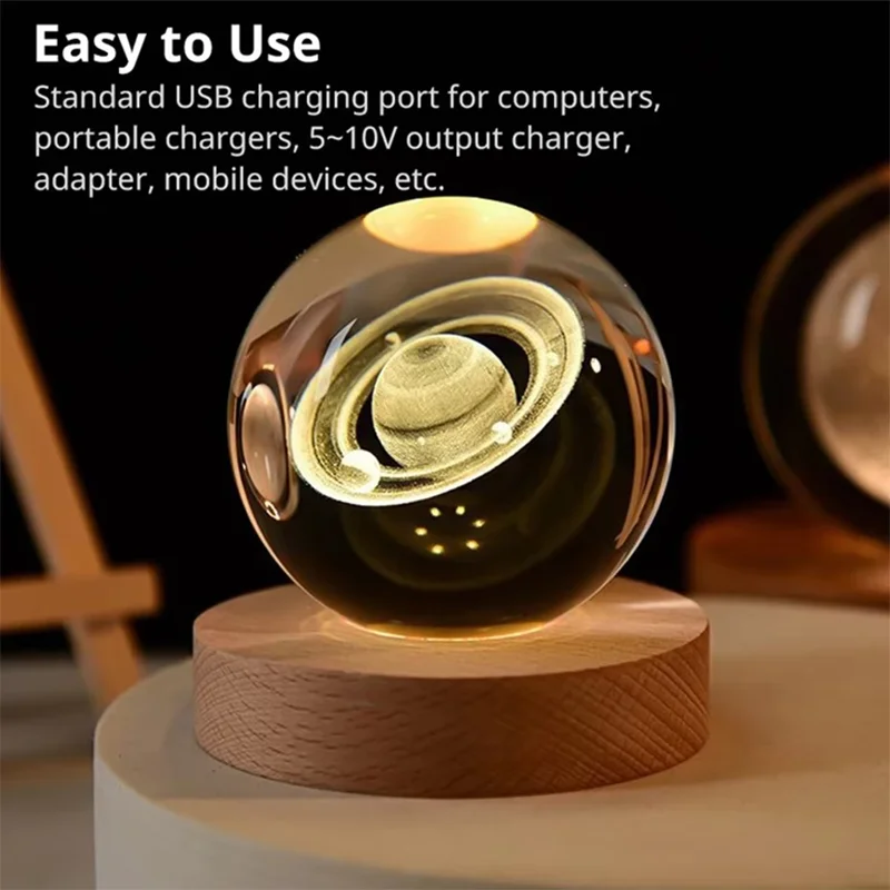 USB Night Light LED Crystal Ball 3D Moon Planet Galaxy Decor for Home Table Lamp Party Toys for Kids Adult Xmas Gifts, night light,led night light,moon light,moon lamp,led night lamp,moon projector light,led atmosphere lights