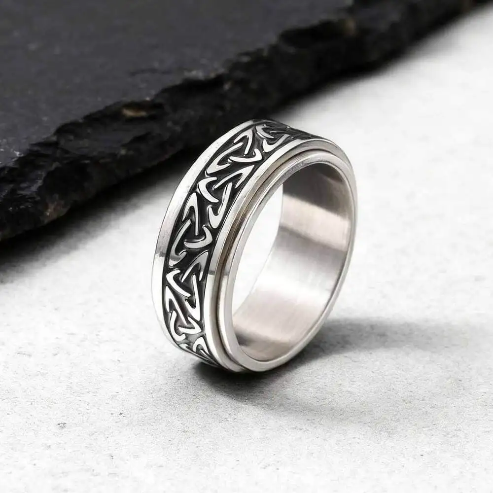 Wikinger Keltischer Knoten-Runenring für Männer, Edelstahl, Sorgen, Stressabbau, Knuckle, drehbarer Ring, Vintage-Schmuck, Geschenk