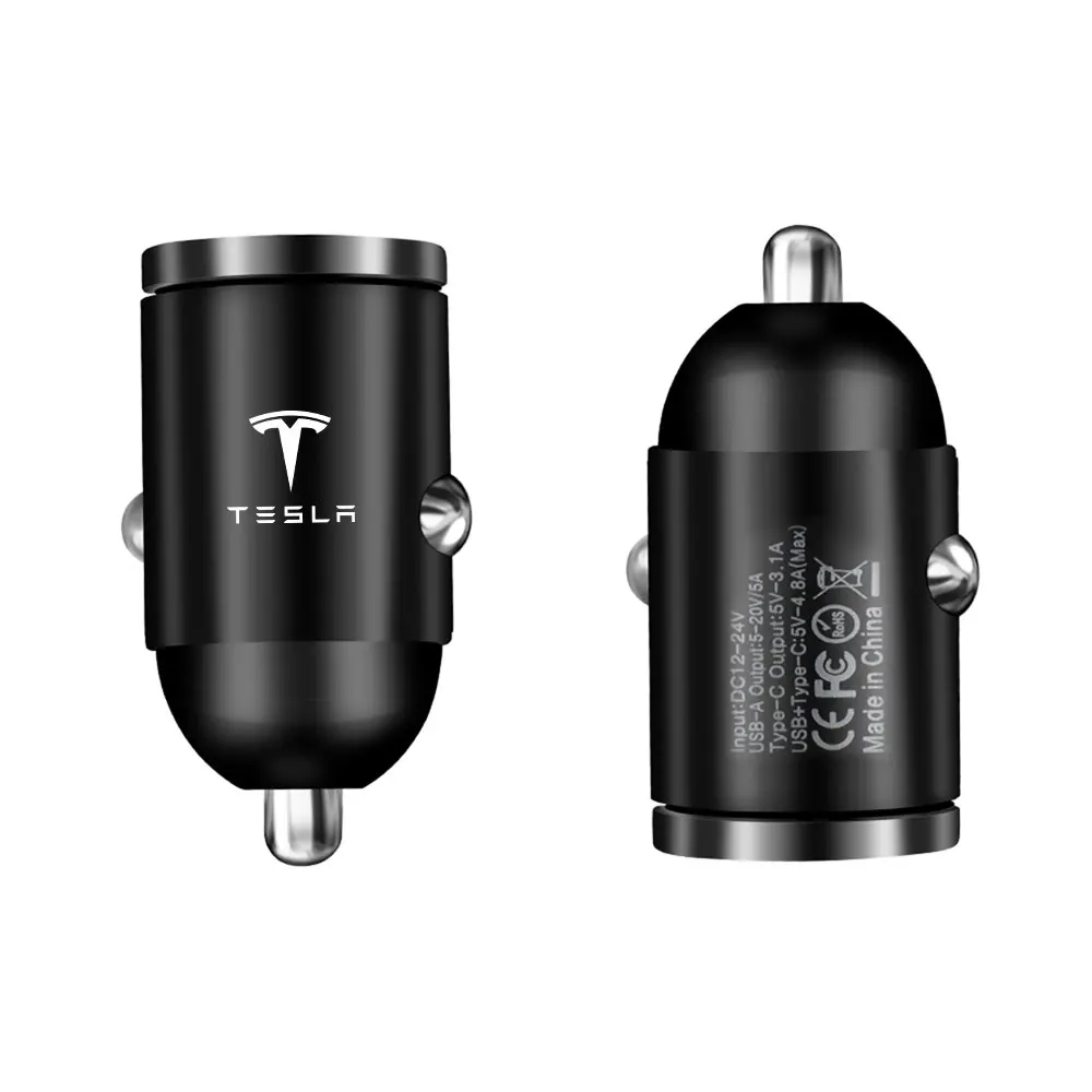 1개 자동차 충전기 고속 충전 타입 C 어댑터 USB 차량용 휴대폰 충전기 밸브 캡 액세서리 테슬라 모델 Y 3 S 로드스터 보니나용