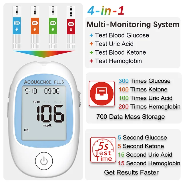 GUK Multi Function Blood Ketone Blood Glucose Uric Acid Meter Gout Diabetes Tester  Ketogenic Blood Sugar Monitor And Test Strip - AliExpress
