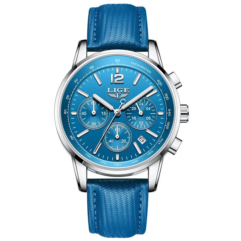 Luxury Men's Leather Watch - LIGE Chronograph Sport Waterproof with Gift Box