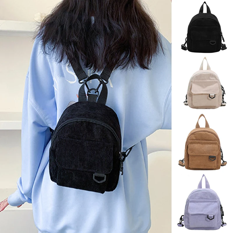 Mini zaino da donna moda tinta unita velluto a coste piccolo semplice Casual viaggio grande capacità durevole zainetto femminile