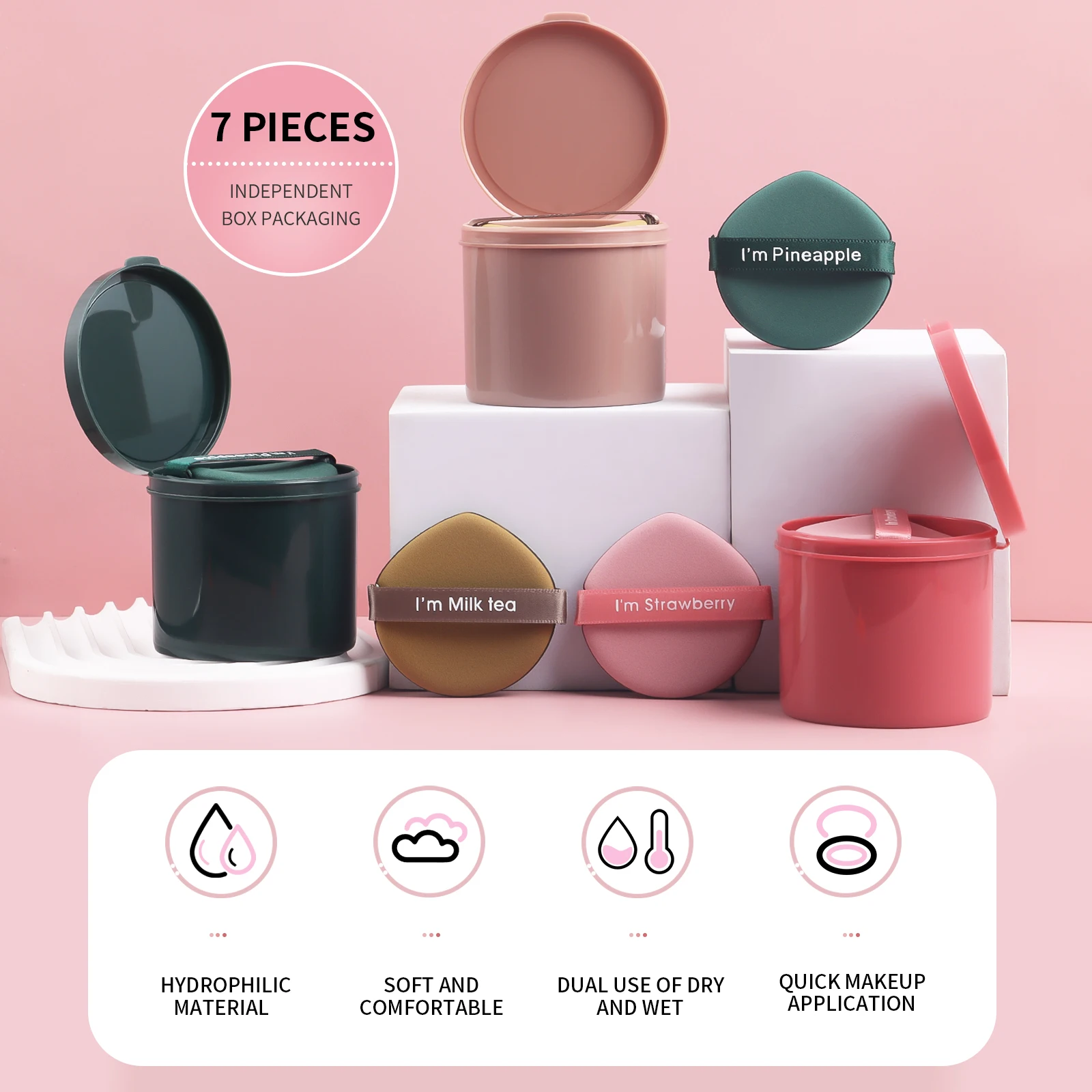 powder puff, 7pcs/box super-soft cushion  wet make-up sponge foundation powder powder BB cream special make-up tool 3