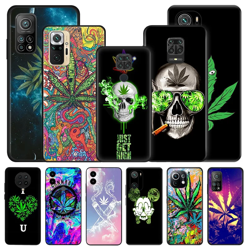 Custodie Per Telefoni Per Redmi K60E K40S K50 Note 8 T 7 Xiaomi Mi 10 10T 11 Lite 11T Abstract Cannabis Leaf Weed Art Soft Anti-Drop Cover