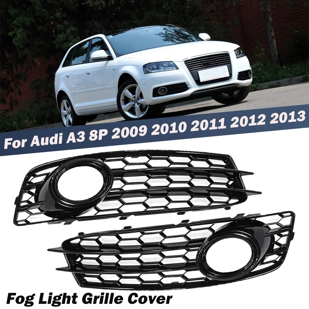 A Pair Car Front Bumper Fog Light Lamp Grille Cover Mesh Grill For Audi A3 A Pair Car Front Bumper Fog Light Lamp Grille Cover Mesh Grill For Audi A3